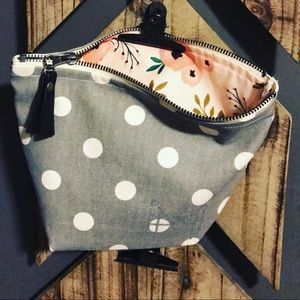 Handmade makeup bag in floral and polka dot